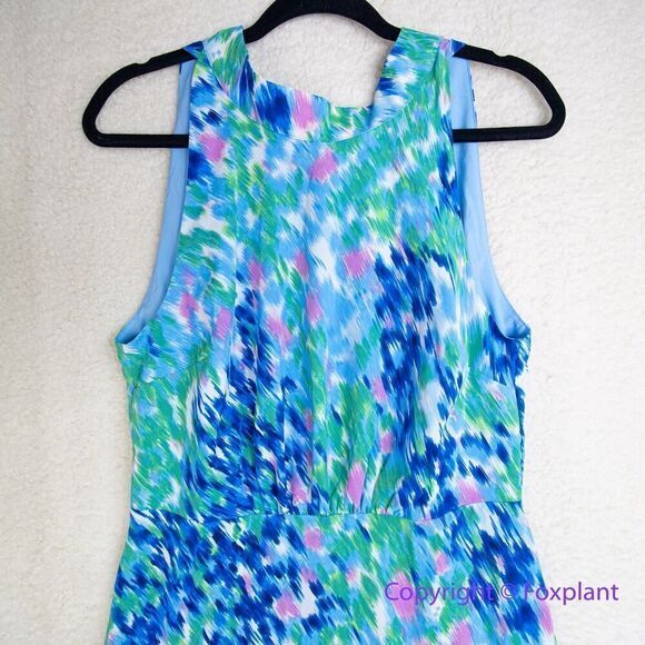 New! SAM EDELMAN  Brushstroke Print Mock Neck Dress - Blue Multi, size 10 - Picture 4 of 16